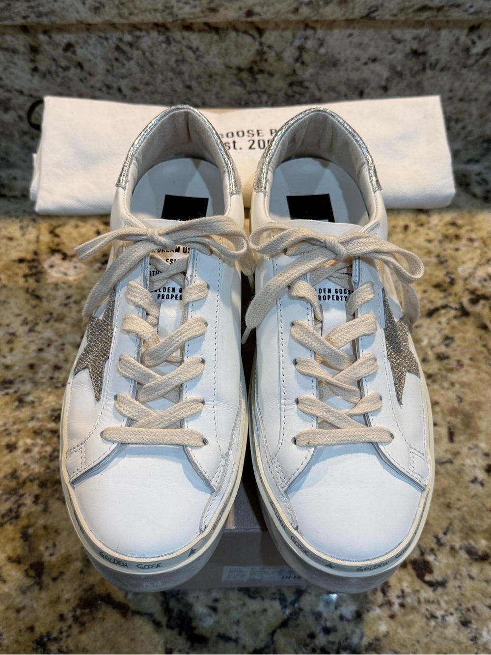 Golden Goose White Sneakers with Gold Star Accent